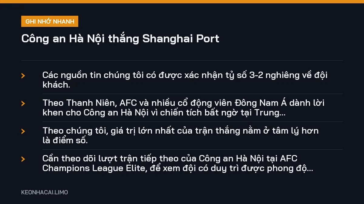 Ghi nhớ nhanh Công an Hà Nội thắng Shanghai Port, 4 điểm quan trọng