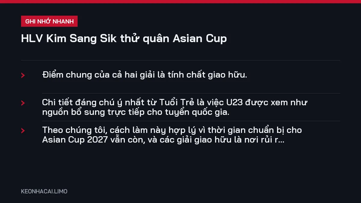 Ghi nhớ nhanh HLV Kim Sang Sik thử quân Asian Cup, 3 điểm quan trọng