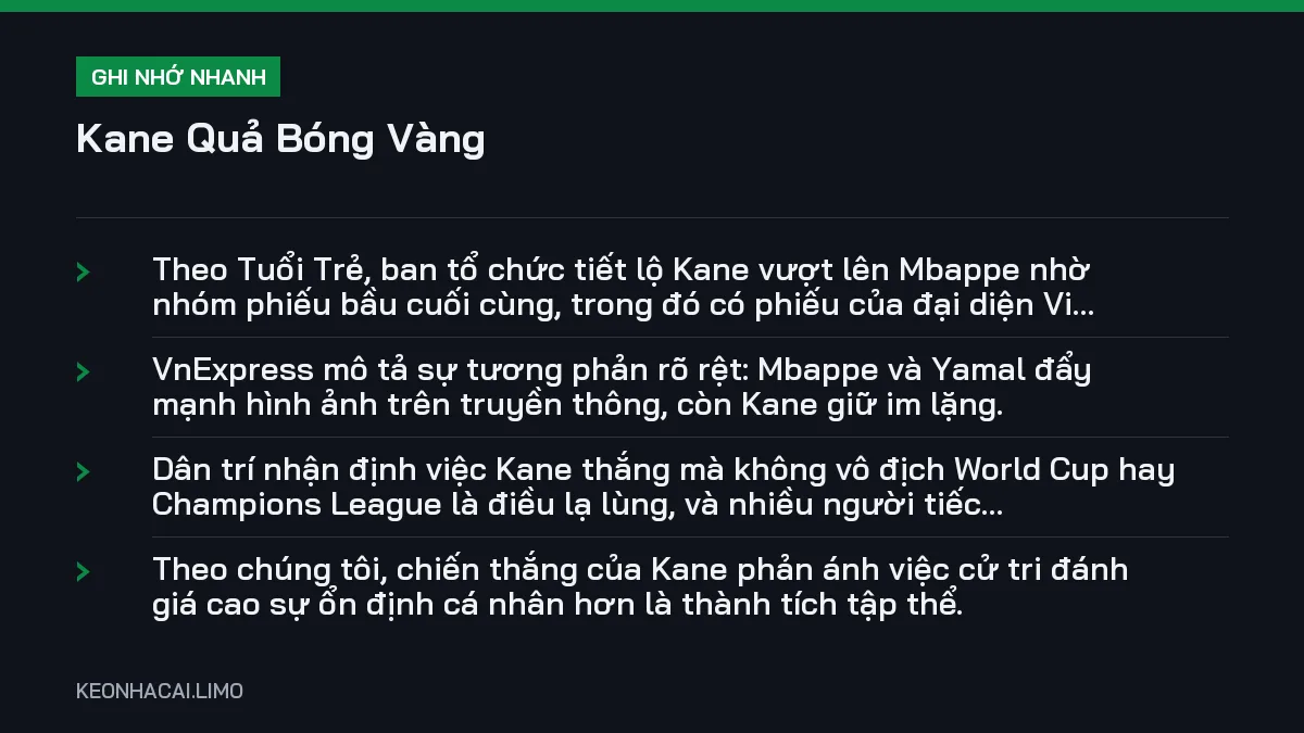 Ghi nhớ nhanh Kane Quả Bóng Vàng, 4 điểm quan trọng