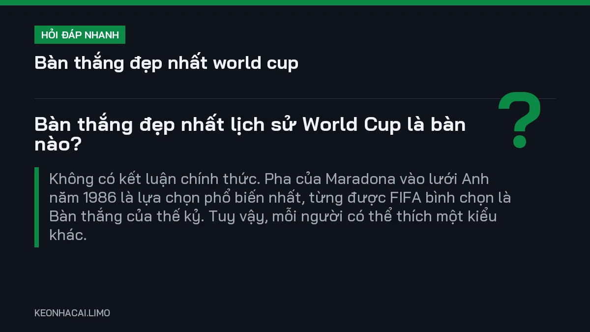 Hỏi đáp nhanh bàn thắng đẹp nhất world cup: Bàn thắng đẹp nhất lịch sử World Cup là bàn nào