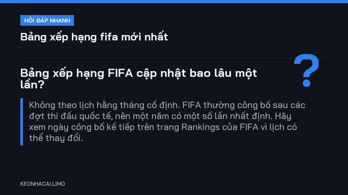 Hỏi đáp nhanh bảng xếp hạng fifa mới nhất: Bảng xếp hạng FIFA cập nhật bao lâu một lần