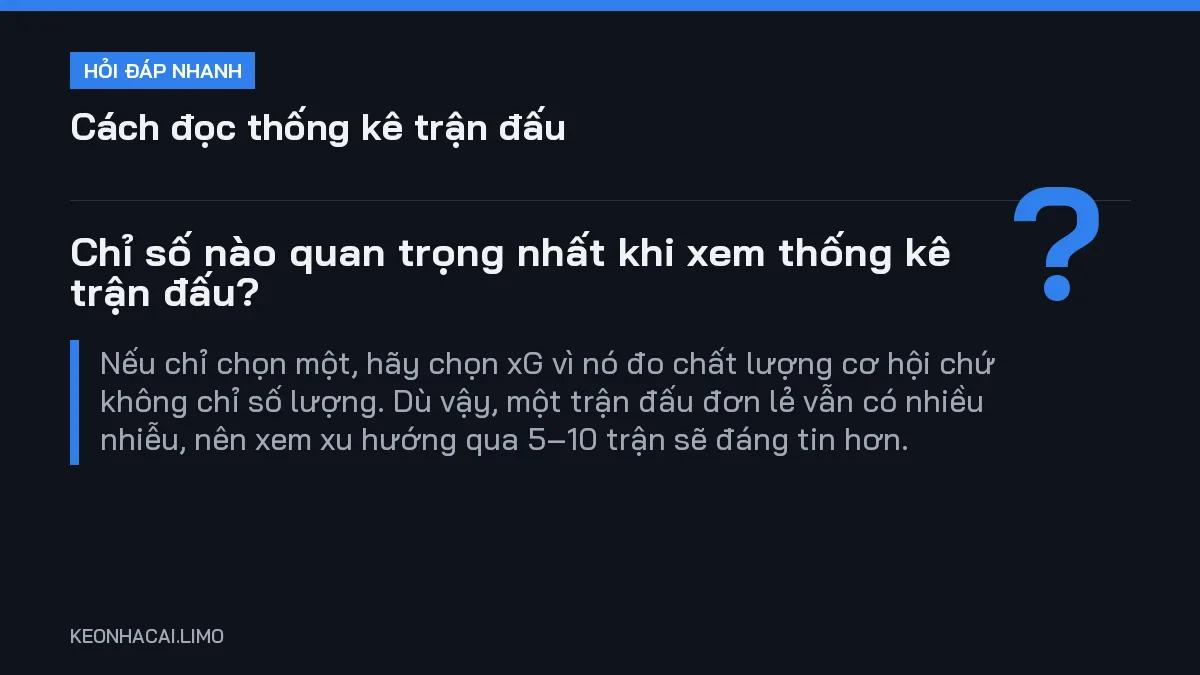Hỏi đáp nhanh cách đọc thống kê trận đấu: Chỉ số nào quan trọng nhất khi xem thống kê trận đấu