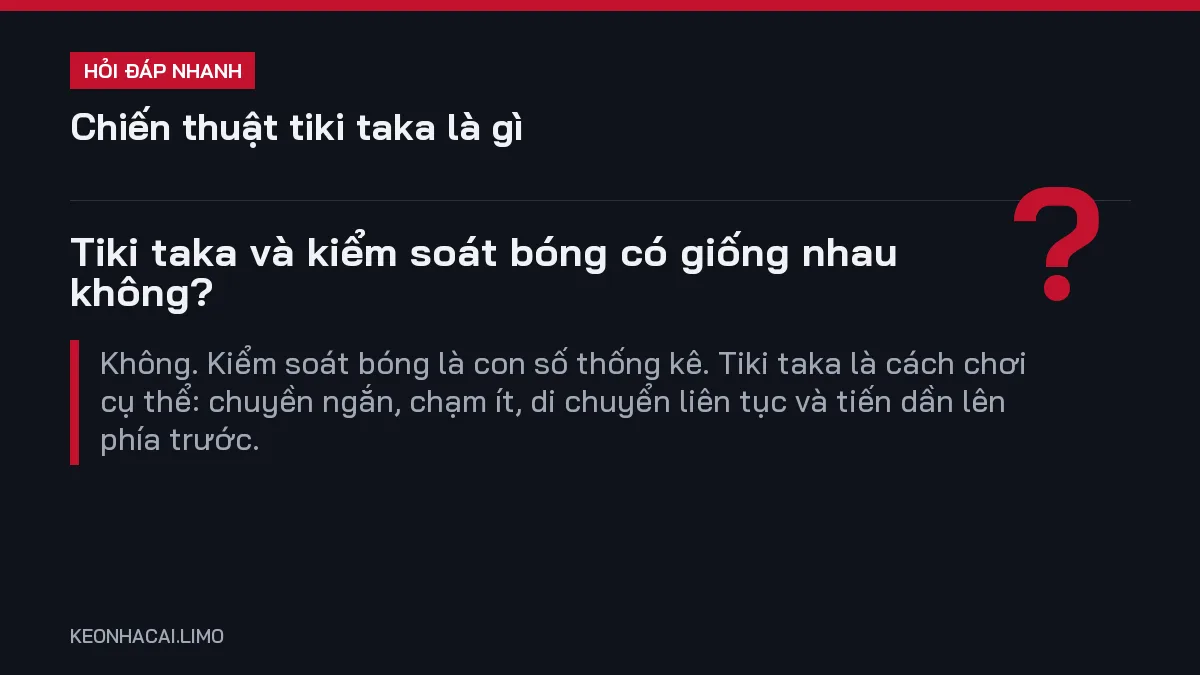 Hỏi đáp nhanh chiến thuật tiki taka là gì: Tiki taka và kiểm soát bóng có giống nhau không