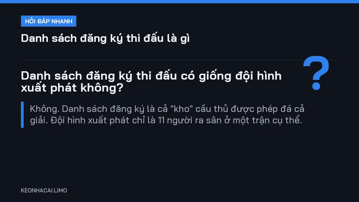 Hỏi đáp nhanh danh sách đăng ký thi đấu là gì: Danh sách đăng ký thi đấu có giống đội hình xuất phát không