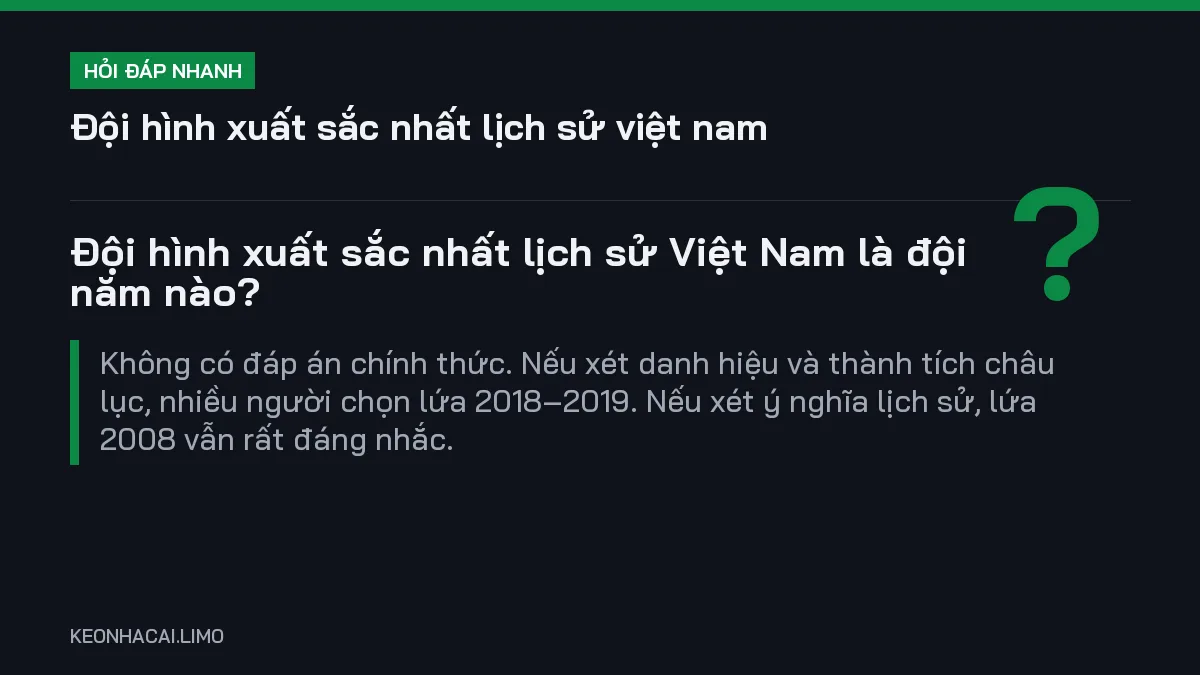 Hỏi đáp nhanh đội hình xuất sắc nhất lịch sử việt nam: Đội hình xuất sắc nhất lịch sử Việt Nam là đội năm nào