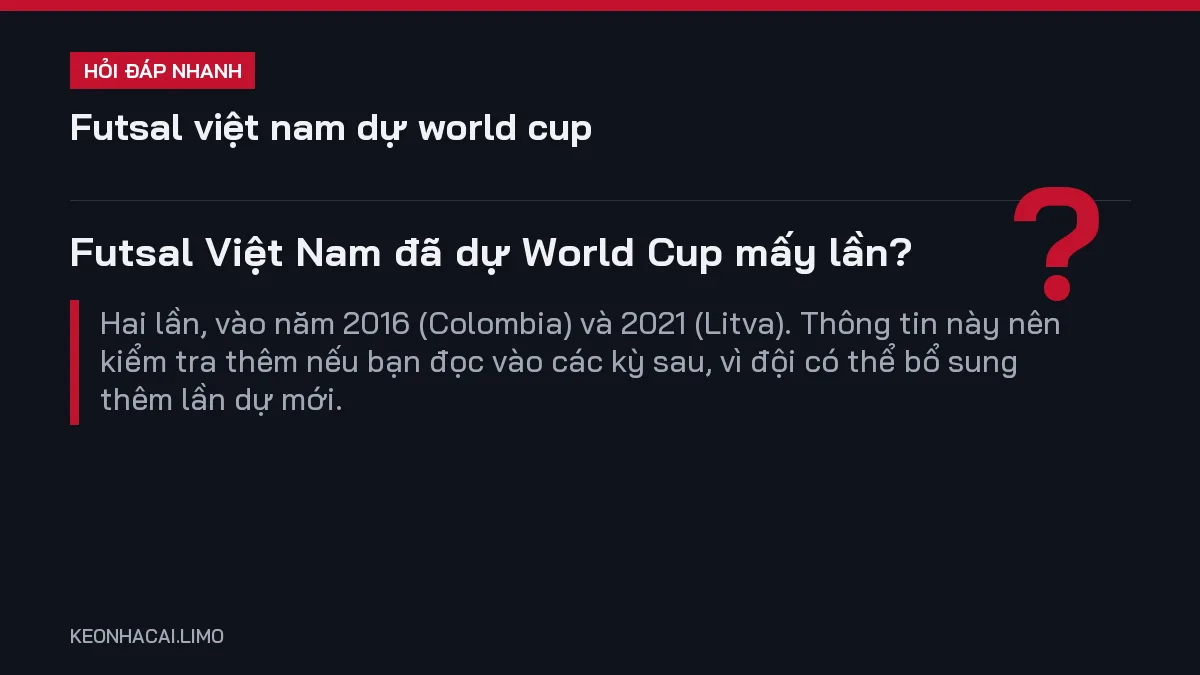 Hỏi đáp nhanh futsal việt nam dự world cup: Futsal Việt Nam đã dự World Cup mấy lần