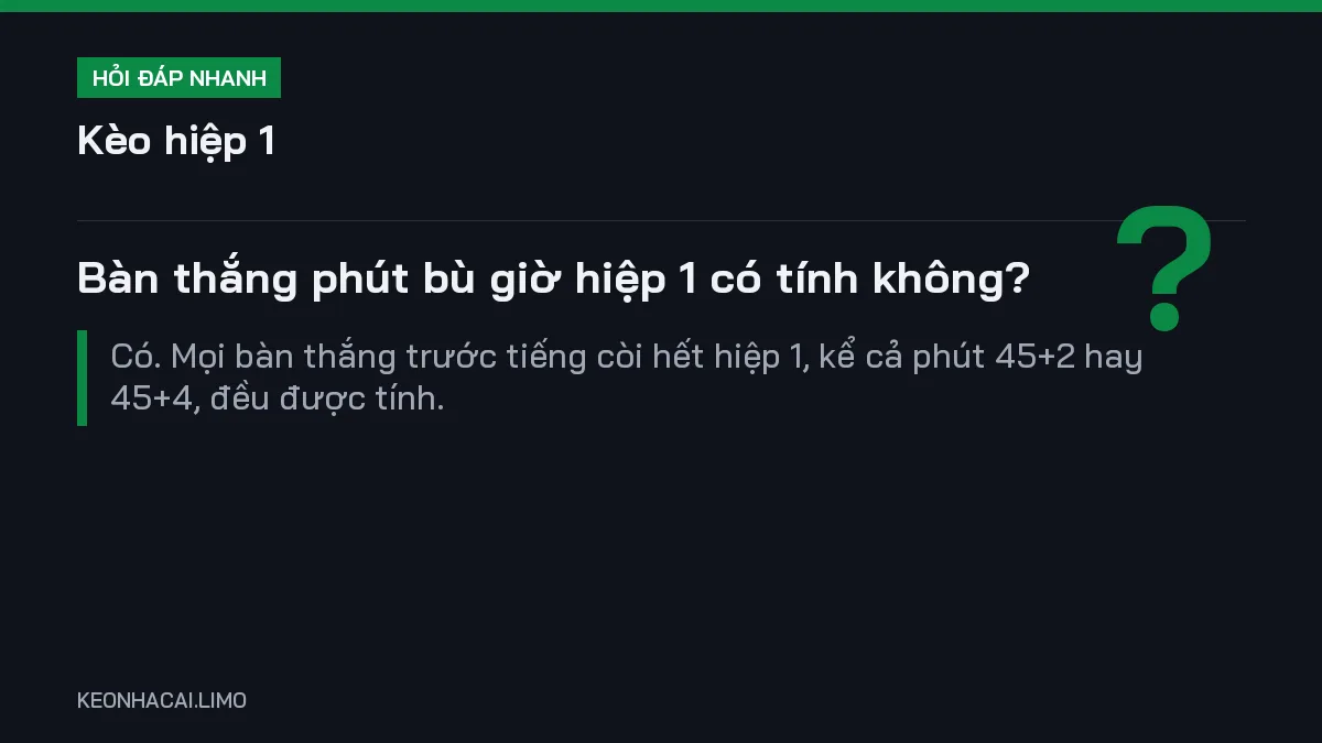 Hỏi đáp nhanh kèo hiệp 1: Bàn thắng phút bù giờ hiệp 1 có tính không