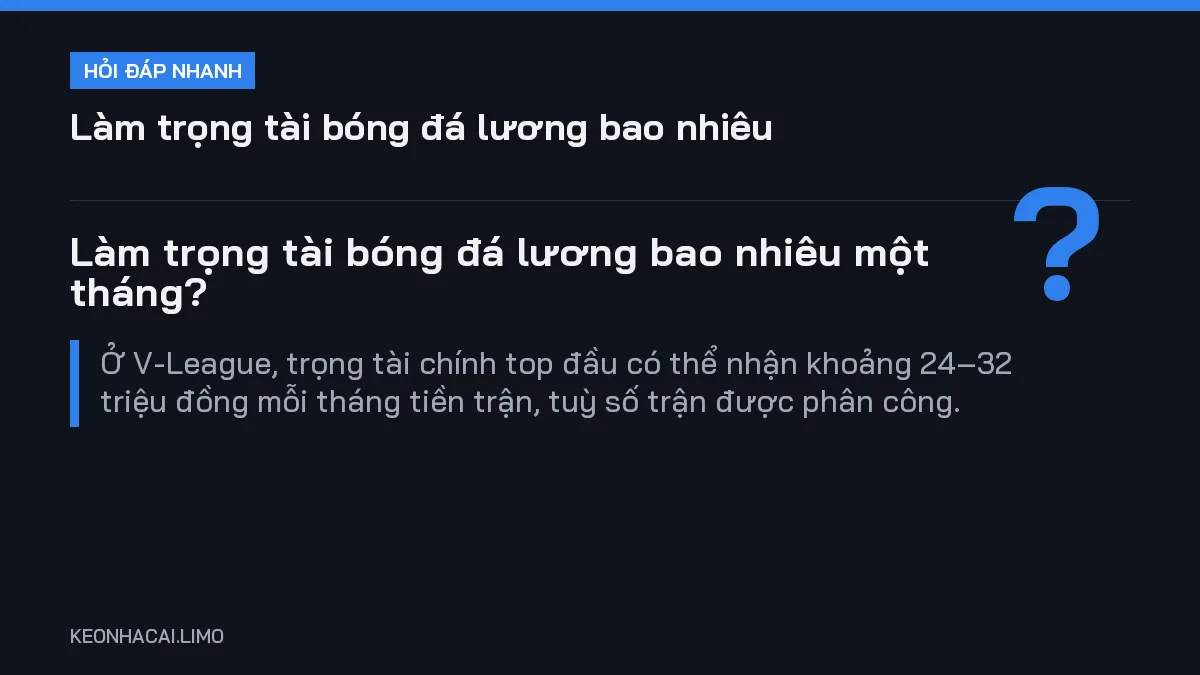 Hỏi đáp nhanh làm trọng tài bóng đá lương bao nhiêu: Làm trọng tài bóng đá lương bao nhiêu một tháng