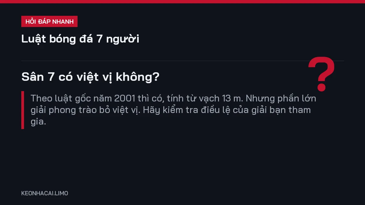 Hỏi đáp nhanh luật bóng đá 7 người: Sân 7 có việt vị không