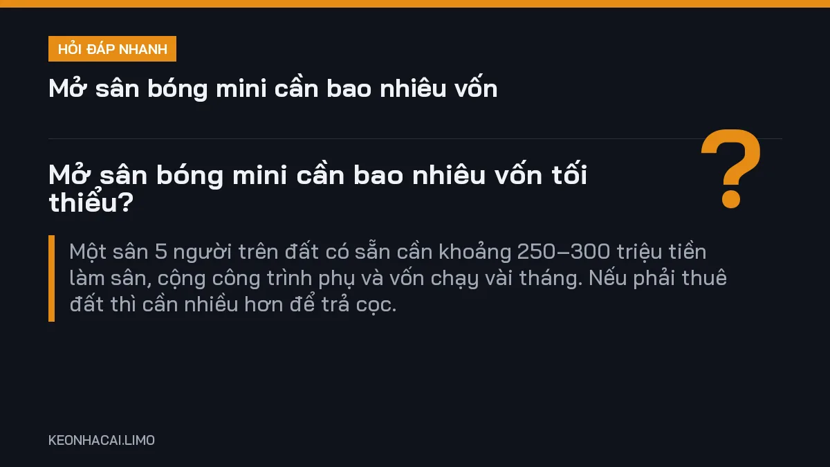 Hỏi đáp nhanh mở sân bóng mini cần bao nhiêu vốn: Mở sân bóng mini cần bao nhiêu vốn tối thiểu