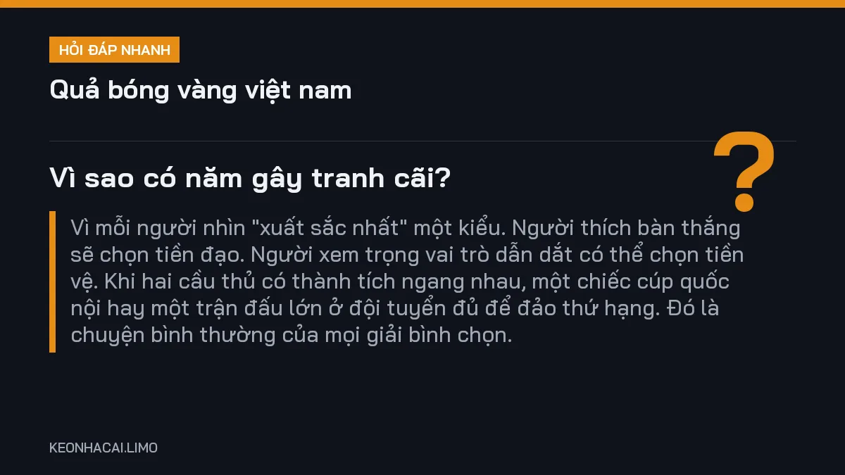 Hỏi đáp nhanh quả bóng vàng việt nam: Vì sao có năm gây tranh cãi