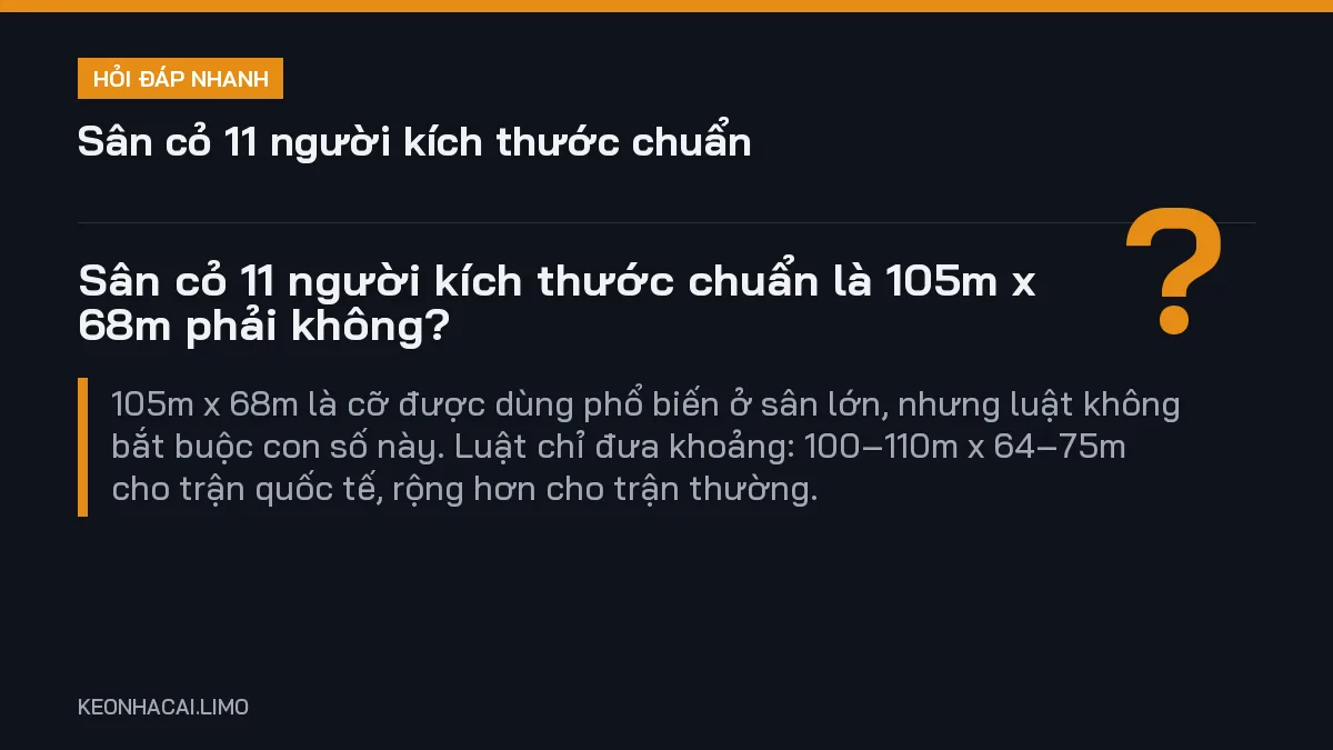 Hỏi đáp nhanh sân cỏ 11 người kích thước chuẩn: Sân cỏ 11 người kích thước chuẩn là 105m x 68m phải không
