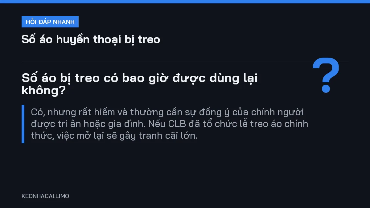 Hỏi đáp nhanh số áo huyền thoại bị treo: Số áo bị treo có bao giờ được dùng lại không