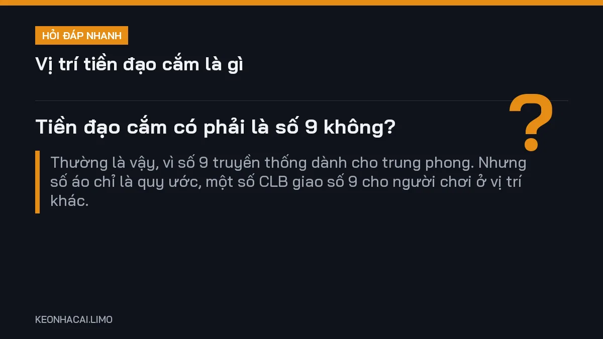 Hỏi đáp nhanh vị trí tiền đạo cắm là gì: Tiền đạo cắm có phải là số 9 không
