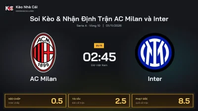Soi kèo AC Milan vs Inter 2h45 ngày 1/11 Giải Serie A 2026/27 Vòng 10