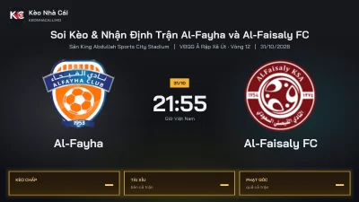 Soi kèo Al-Fayha vs Al-Faisaly FC 21h55 ngày 31/10 Giải Vđqg Ả Rập Xê Út 2026/27 Vòng 12