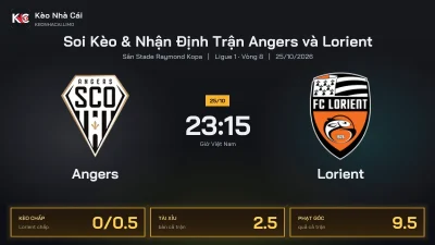 Soi kèo Angers vs Lorient 23h15 ngày 25/10 Giải Ligue 1 2026/27 Vòng 8