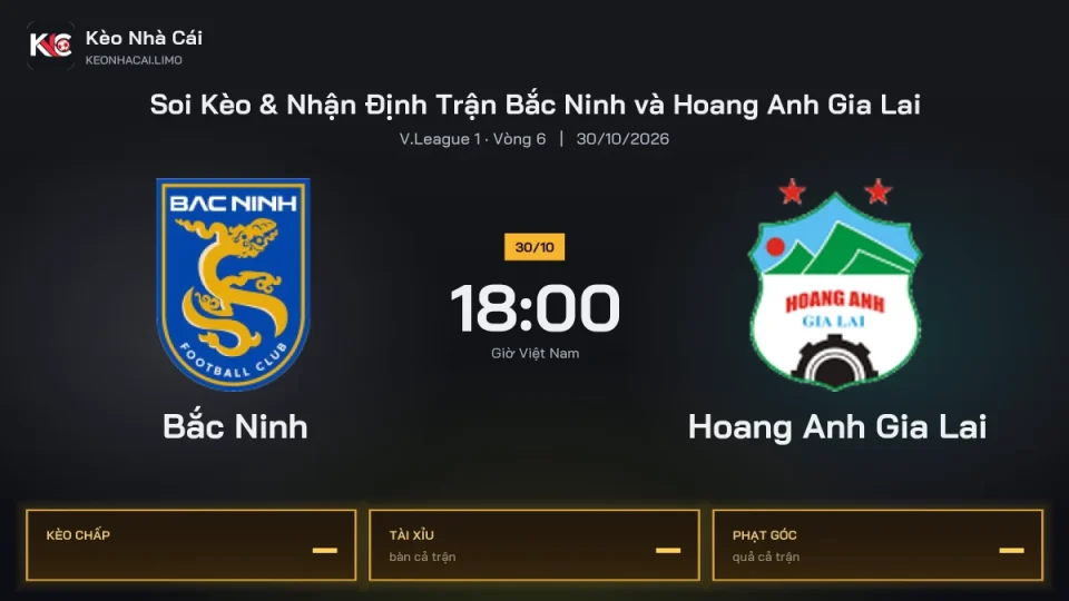 Soi kèo Bắc Ninh vs Hoang Anh Gia Lai 18h00 ngày 30/10 Giải V.league 1 2027/28 Vòng 6