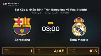 Soi kèo Barcelona vs Real Madrid 3h00 ngày 26/10 Giải La Liga 2026/27 Vòng 10