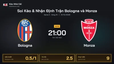 Soi kèo Bologna vs Monza 21h00 ngày 31/10 Giải Serie A 2026/27 Vòng 10