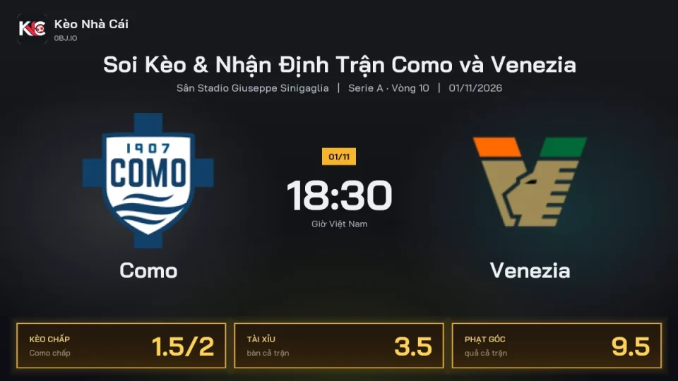 Soi kèo Como vs Venezia 18h30 ngày 1/11 Giải Serie A 2026/27 Vòng 10
