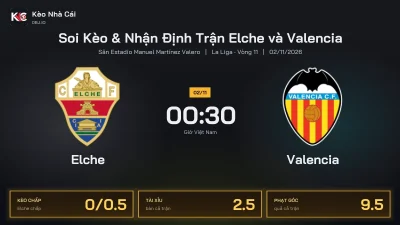 Soi kèo Elche vs Valencia 0h30 ngày 2/11 Giải La Liga 2026/27 Vòng 11