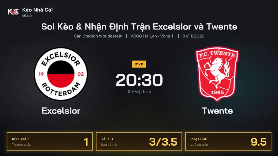 Soi kèo Excelsior vs Twente 20h30 ngày 1/11 Giải Vđqg Hà Lan 2026/27 Vòng 11