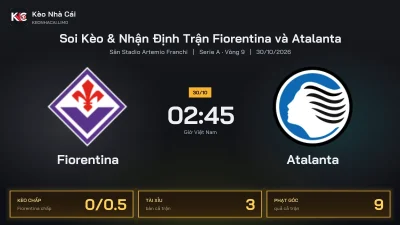 Soi kèo Fiorentina vs Atalanta 2h45 ngày 30/10 Giải Serie A 2026/27 Vòng 9