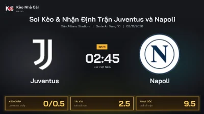 Soi kèo Juventus vs Napoli 2h45 ngày 2/11 Giải Serie A 2026/27 Vòng 10