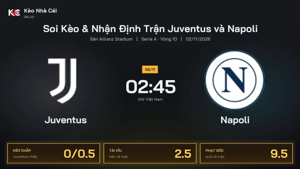 Soi kèo Juventus vs Napoli 2h45 ngày 2/11 Giải Serie A 2026/27 Vòng 10