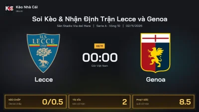 Soi kèo Lecce vs Genoa 0h00 ngày 2/11 Giải Serie A 2026/27 Vòng 10