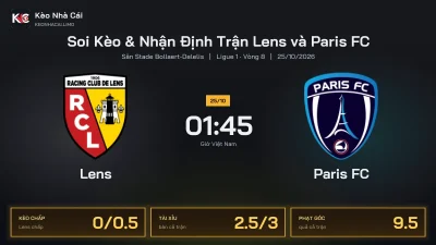 Soi kèo Lens vs Paris FC 1h45 ngày 25/10 Giải Ligue 1 2026/27 Vòng 8