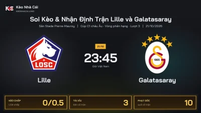 Soi kèo Lille vs Galatasaray 23h45 ngày 21/10 Cúp C1 Châu Âu 2026/27 Vòng phân hạng Lượt 3