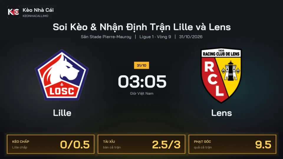 Soi kèo Lille vs Lens 3h05 ngày 31/10 Giải Ligue 1 2026/27 Vòng 9