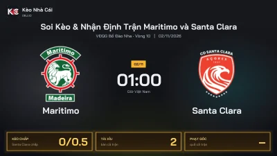 Soi kèo Maritimo vs Santa Clara 1h00 ngày 2/11 Giải Vđqg Bồ Đào Nha 2026/27 Vòng 10