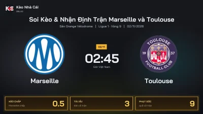 Soi kèo Marseille vs Toulouse 2h45 ngày 2/11 Giải Ligue 1 2026/27 Vòng 9