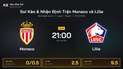 Soi kèo Monaco vs Lille 21h00 ngày 25/10 Giải Ligue 1 2026/27 Vòng 8