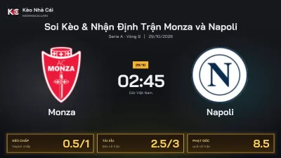 Soi kèo Monza vs Napoli 2h45 ngày 29/10 Giải Serie A 2026/27 Vòng 9