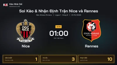 Soi kèo Nice vs Rennes 1h00 ngày 31/10 Giải Ligue 1 2026/27 Vòng 9