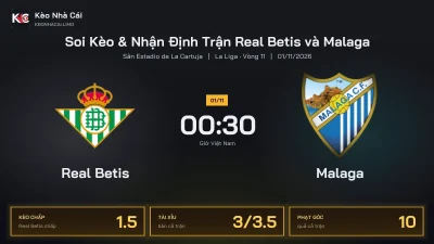 Soi kèo Real Betis vs Malaga 0h30 ngày 1/11 Giải La Liga 2026/27 Vòng 11