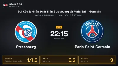 Soi kèo Strasbourg vs Paris Saint Germain 22h15 ngày 17/10 Giải Ligue 1 2026/27 Vòng 7