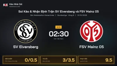 Soi kèo SV Elversberg vs FSV Mainz 05 2h30 ngày 31/10 Giải Bundesliga 2026/27 Vòng 8