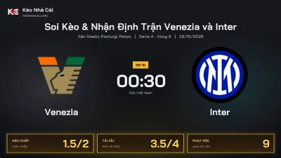 Soi kèo Venezia vs Inter 0h30 ngày 29/10 Giải Serie A 2026/27 Vòng 9