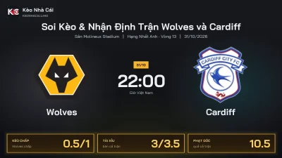 Soi kèo Wolves vs Cardiff 22h00 ngày 31/10 Giải Hạng Nhất Anh 2026/27 Vòng 13