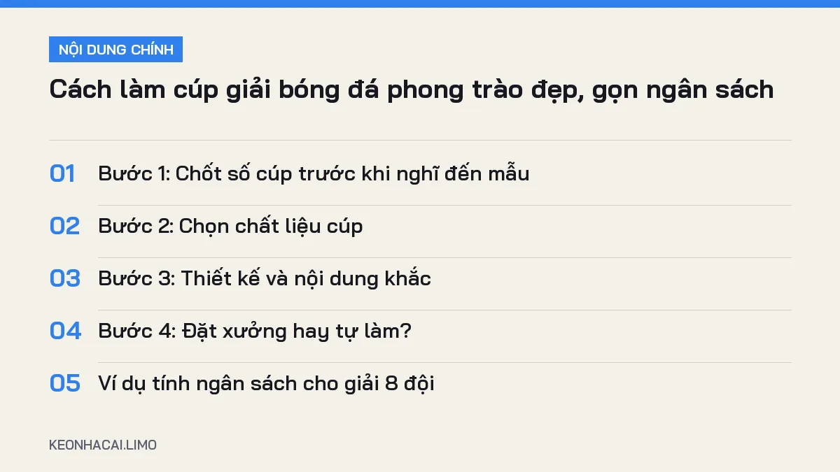 Tóm tắt nội dung cách làm cúp giải bóng đá phong trào, 5 ý chính cần biết