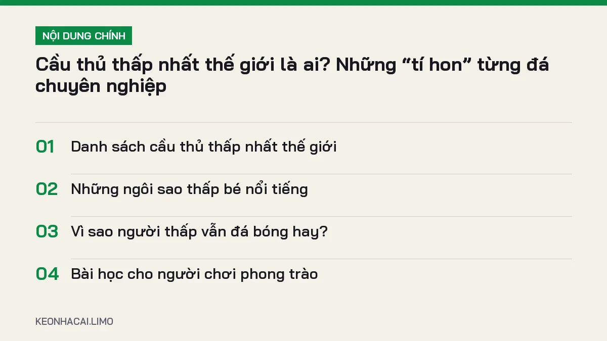 Tóm tắt nội dung cầu thủ thấp nhất thế giới, 4 ý chính cần biết