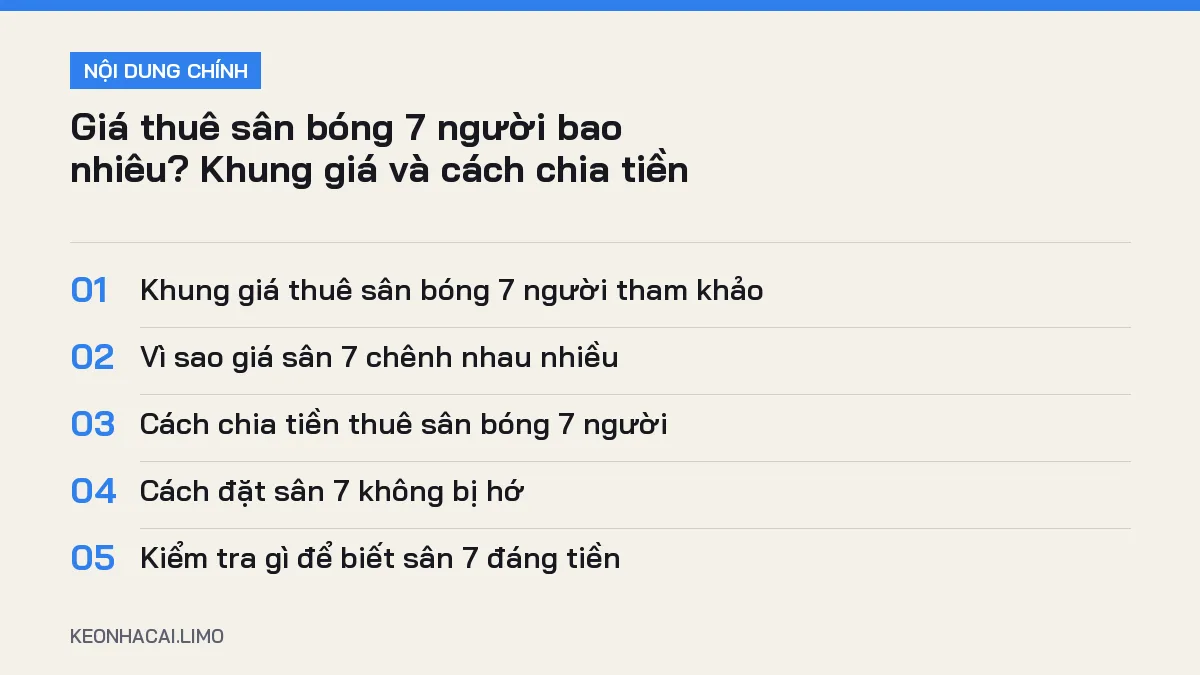 Tóm tắt nội dung giá thuê sân bóng 7 người, 5 ý chính cần biết