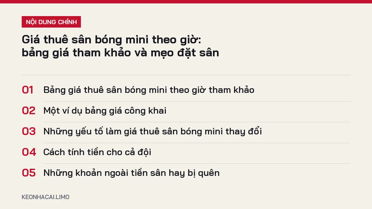 Tóm tắt nội dung giá thuê sân bóng mini theo giờ, 5 ý chính cần biết