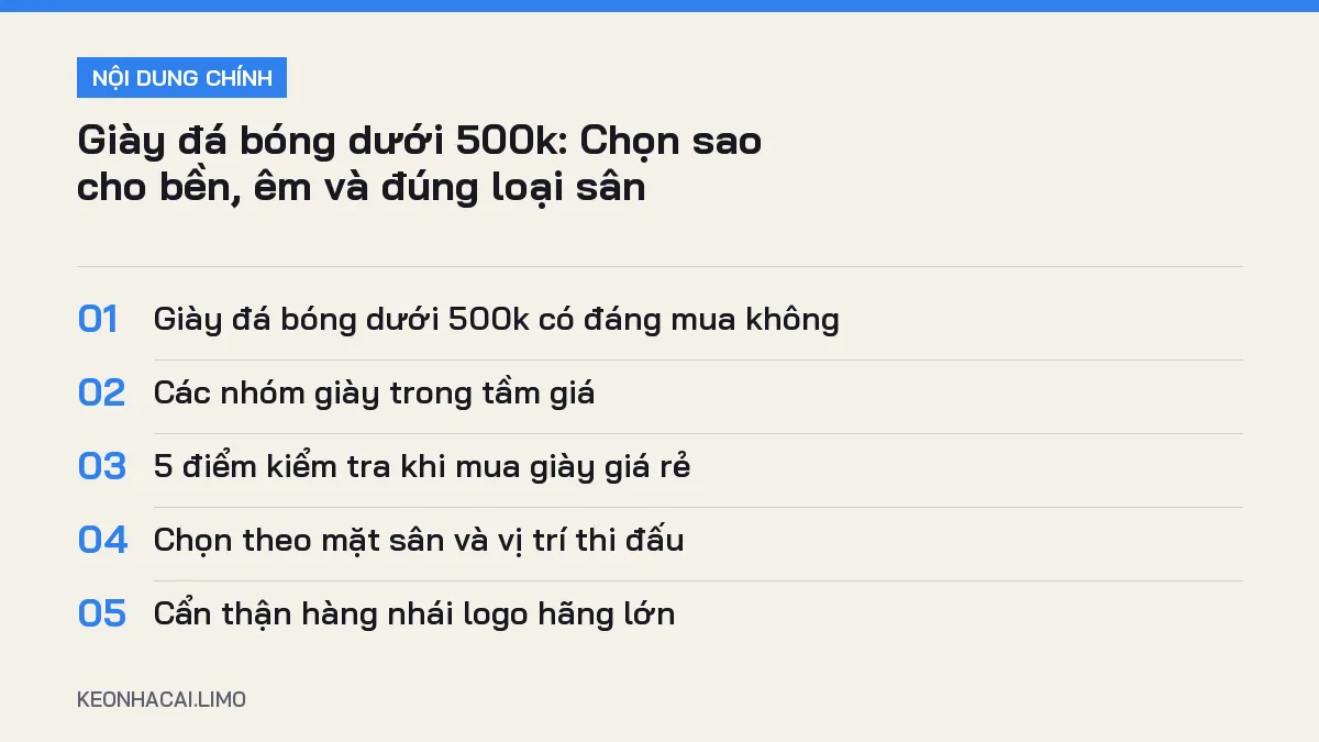 Tóm tắt nội dung giày đá bóng dưới 500k, 5 ý chính cần biết