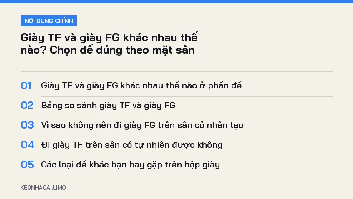 Tóm tắt nội dung giày tf và giày fg khác nhau thế nào, 5 ý chính cần biết